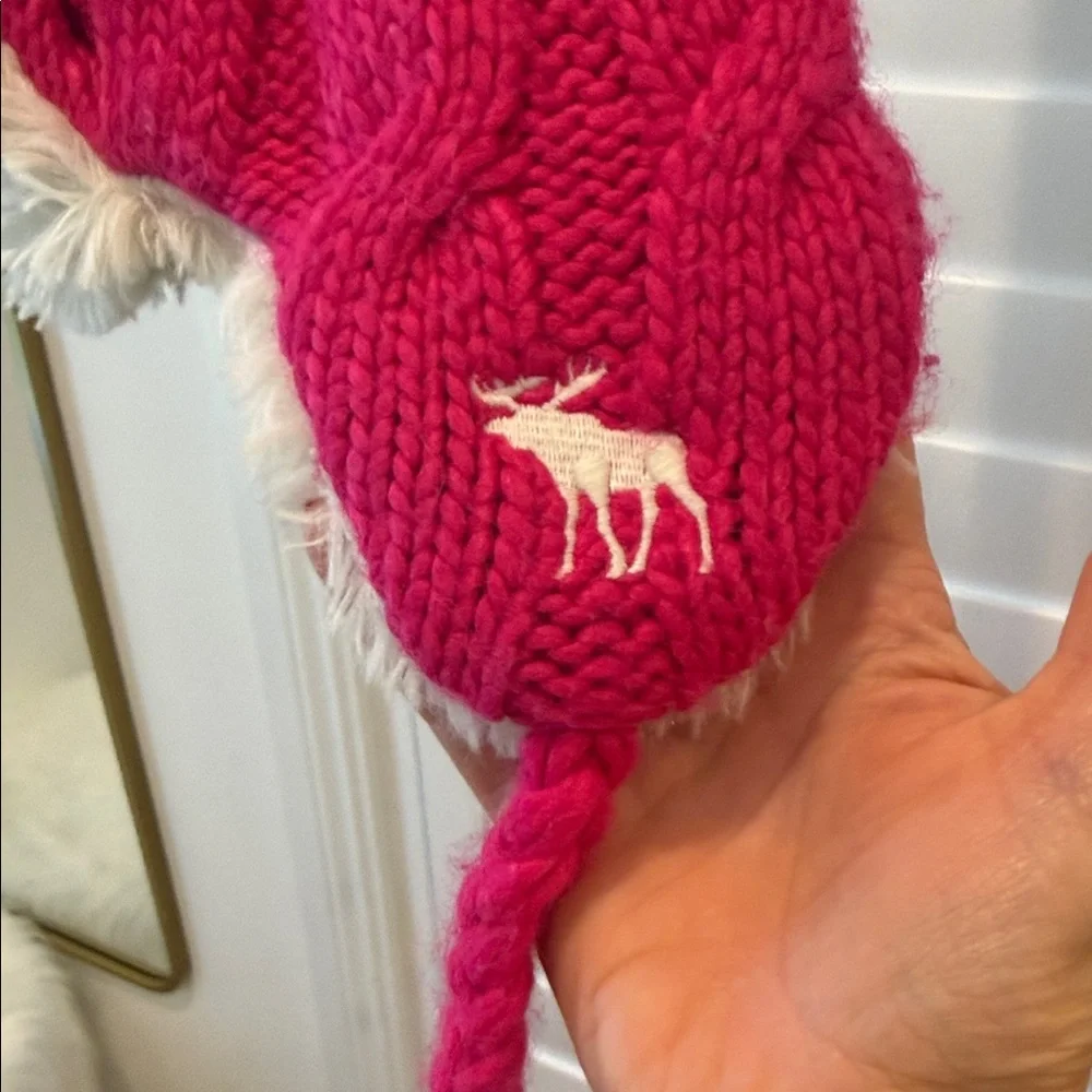 Abercrombie Kids Pink and Gray Pom-Pom Hat